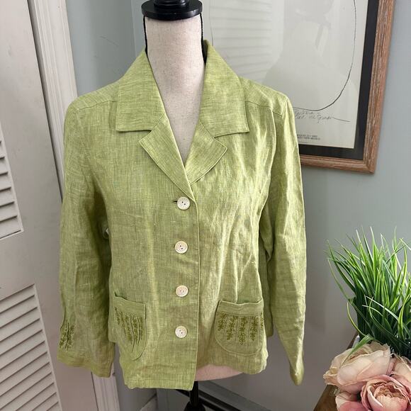 J JILL Womens Jacket MP Linen Embroidered Detail Spring Lagenlook Casual Preppy - Picture 3 of 13